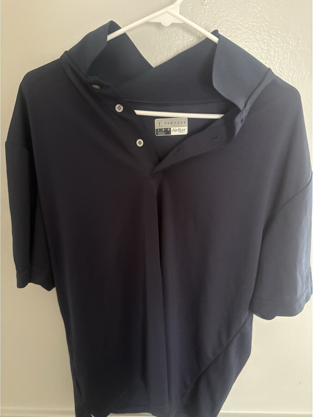 PGA TOUR Airflux Mens Golf Polo Shirt Large Solid Navy Blue